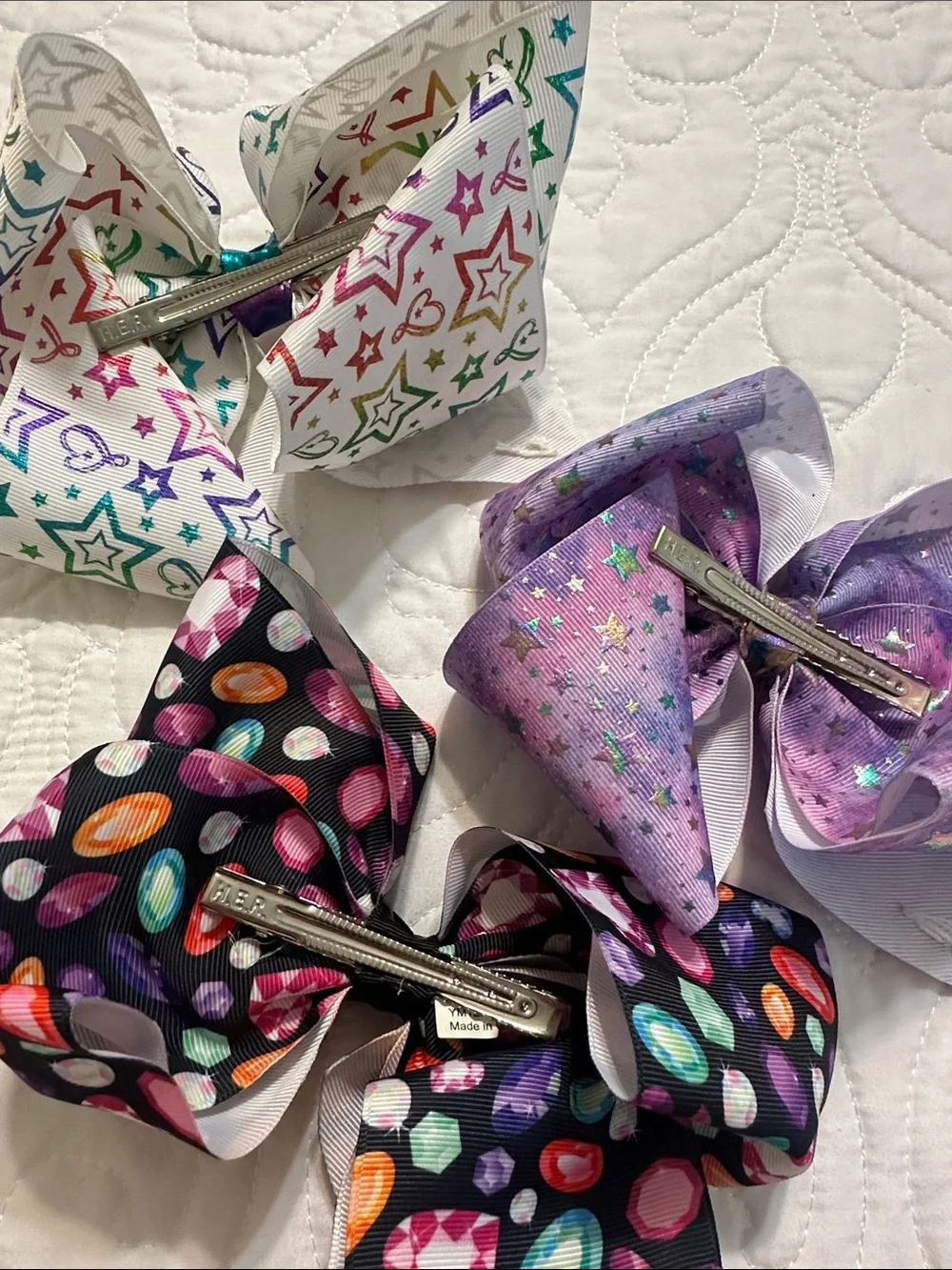 JoJo Siwa Rainbow Star, Purple Galaxy & Jewel Print Hair Bow Set